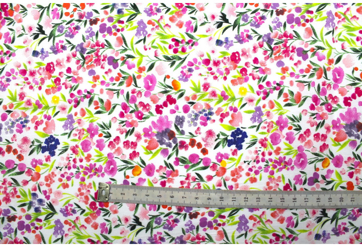 Tissu Popeline Coton Imprimé Fleur Estivale Rose -Au Mètre