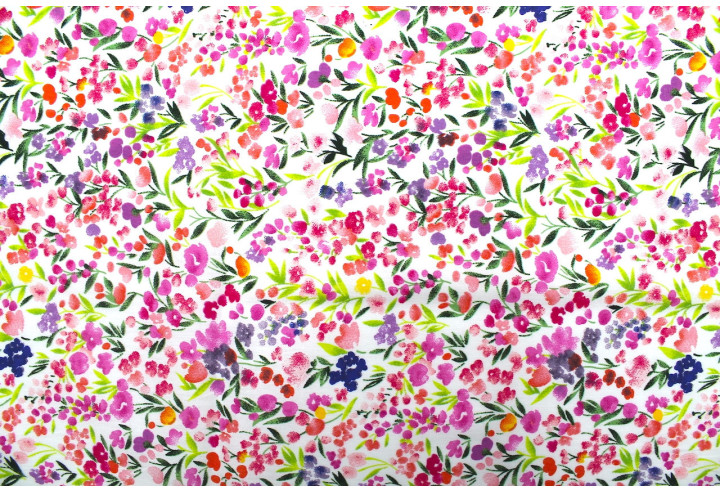 Tissu Popeline Coton Imprimé Fleur Estivale Rose -Au Mètre