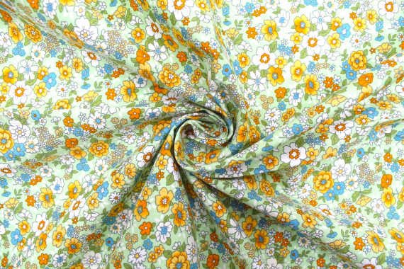 Tissu Popeline Coton Imprimé Fleur Tara Vert -Au Mètre