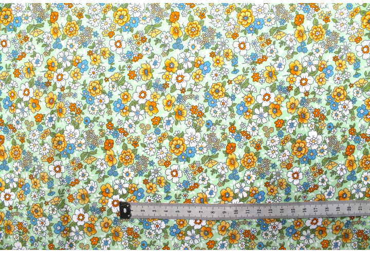 Tissu Popeline Coton Imprimé Fleur Tara Vert -Au Mètre