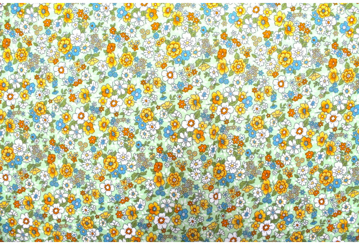 Tissu Popeline Coton Imprimé Fleur Tara Vert -Au Mètre