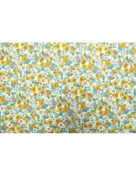 Tissu Popeline Coton Imprimé Fleur Tara Vert -Au Mètre