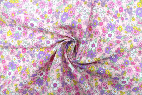 Tissu Popeline Coton Imprimé Fleur Tara Rose -Au Mètre