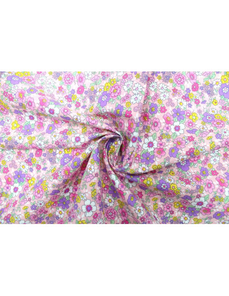 Tissu Popeline Coton Imprimé Fleur Tara Rose -Au Mètre