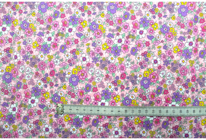 Tissu Popeline Coton Imprimé Fleur Tara Rose -Au Mètre