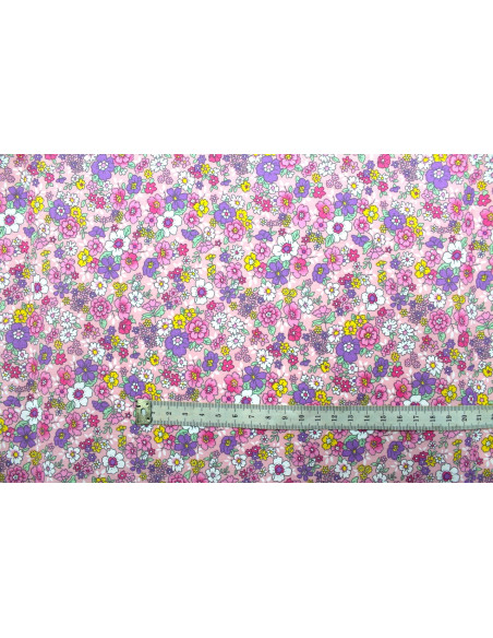 Tissu Popeline Coton Imprimé Fleur Tara Rose -Au Mètre