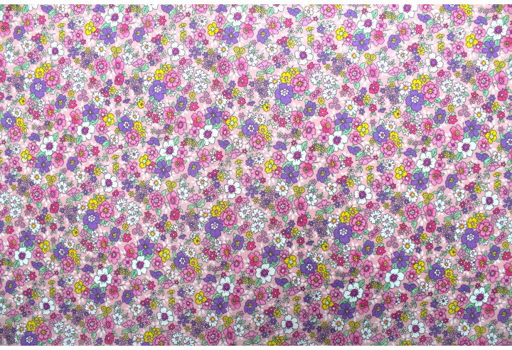 Tissu Popeline Coton Imprimé Fleur Tara Rose -Au Mètre
