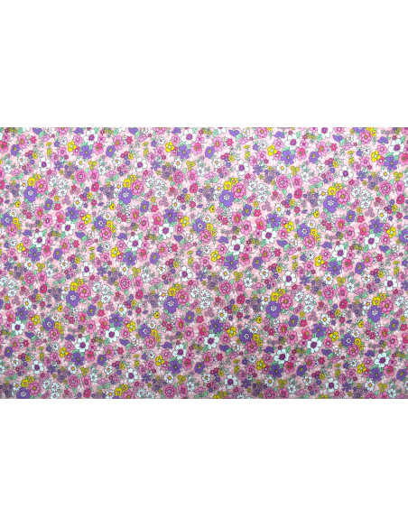Tissu Popeline Coton Imprimé Fleur Tara Rose -Au Mètre