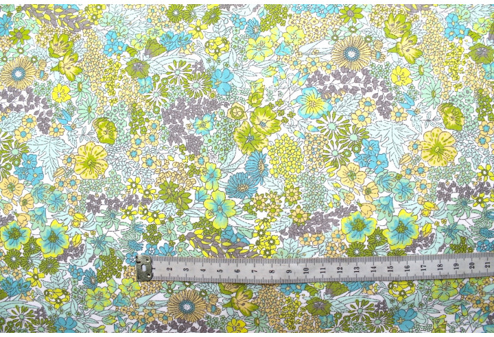 Tissu Popeline Coton Imprimé Fleur Peach Vert -Au Mètre