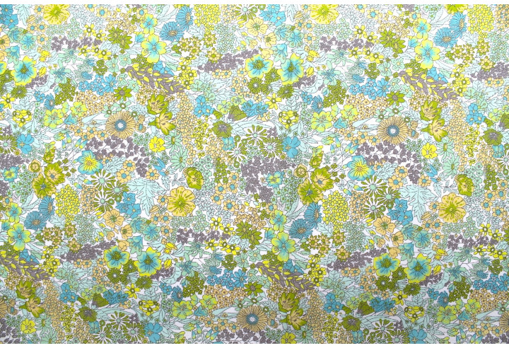 Tissu Popeline Coton Imprimé Fleur Peach Vert -Au Mètre