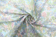 Tissu Popeline Coton Imprimé Fleur Peach Bleu -Au Mètre
