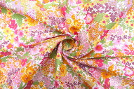 Tissu Popeline Coton Imprimé Fleur Peach Rose -Au Mètre