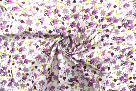 Tissu Popeline Coton Imprimé Fleur Aviva Violet -Au Mètre