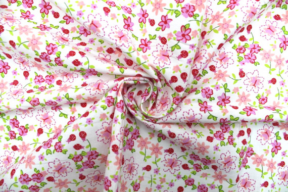Tissu Popeline Coton Imprimé Fleur Aviva Rose -Au Mètre