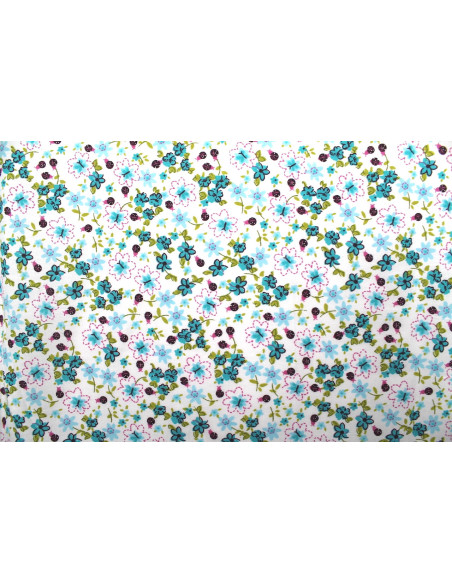 Tissu Popeline Coton Imprimé Fleur Aviva Turquoise -Au Mètre