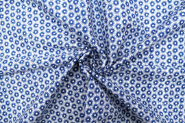 Tissu Popeline Coton Imprimé Fleur Medusa Bleu -Au Mètre