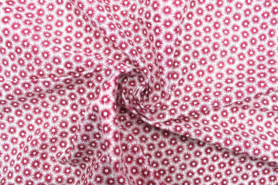 Tissu Popeline Coton Imprimé Fleur Medusa Rouge -Au Mètre
