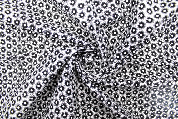 Tissu Popeline Coton Imprimé Fleur Medusa Noir -Au Mètre