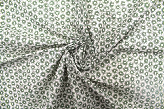 Tissu Popeline Coton Imprimé Fleur Medusa Tilleul -Au Mètre