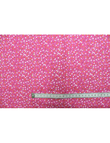 Tissu Popeline Coton Imprimé Fleur Nano Fuchsia -Au Mètre