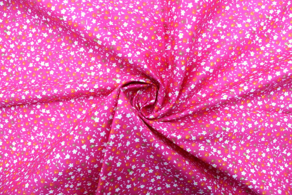 Tissu Popeline Coton Imprimé Fleur Nano Fuchsia -Au Mètre