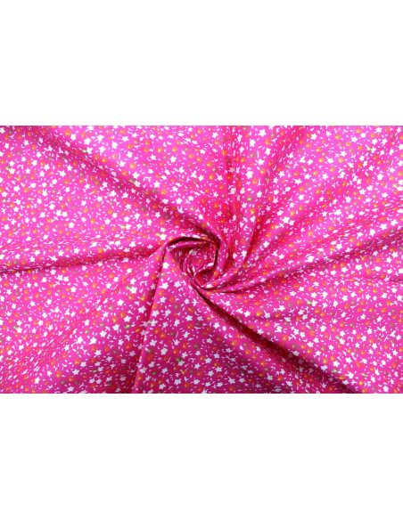 Tissu Popeline Coton Imprimé Fleur Nano Fuchsia -Au Mètre