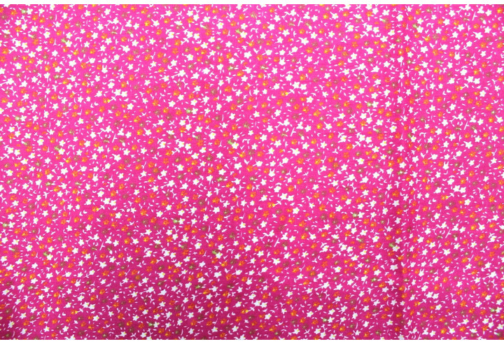 Tissu Popeline Coton Imprimé Fleur Nano Fuchsia -Au Mètre