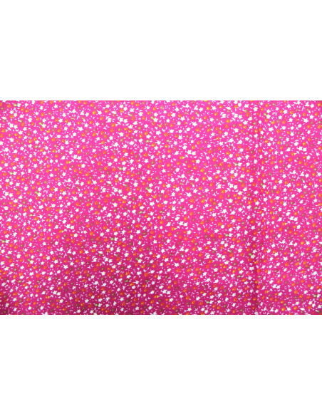Tissu Popeline Coton Imprimé Fleur Nano Fuchsia -Au Mètre
