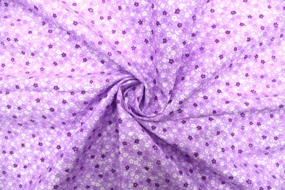 Tissu Popeline Coton Imprimé Fleur Nano Violet -Au Mètre
