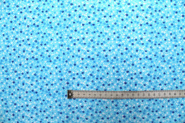 Tissu Popeline Coton Imprimé Fleur Nano Turquoise -Au Mètre