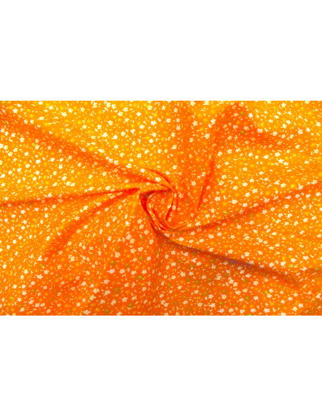 Tissu Popeline Coton Imprimé Fleur Nano Orange -Au Mètre