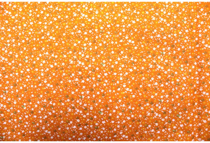 Tissu Popeline Coton Imprimé Fleur Nano Orange -Au Mètre