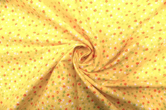 Tissu Popeline Coton Imprimé Fleur Nano Jaune -Au Mètre