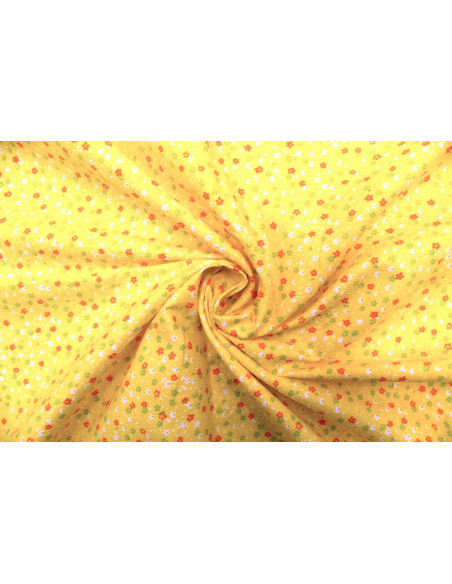 Tissu Popeline Coton Imprimé Fleur Nano Jaune -Au Mètre