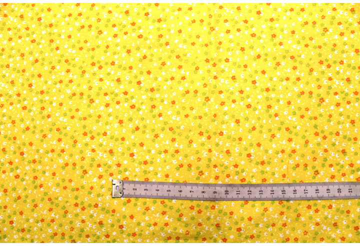 Tissu Popeline Coton Imprimé Fleur Nano Jaune -Au Mètre