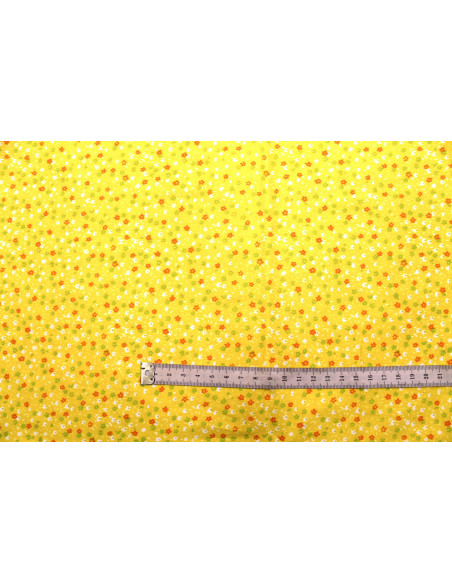 Tissu Popeline Coton Imprimé Fleur Nano Jaune -Au Mètre