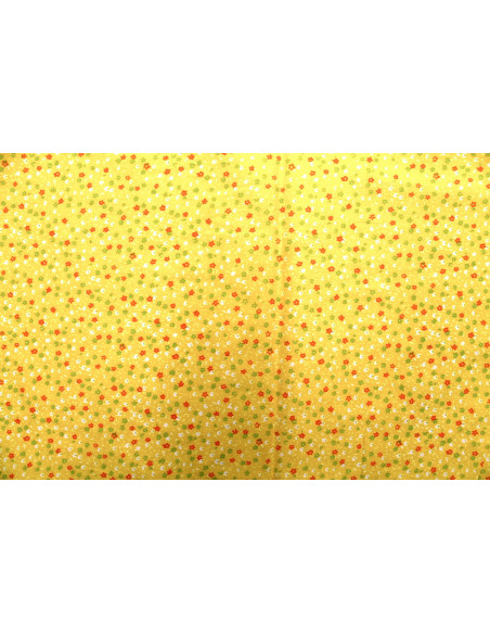 Tissu Popeline Coton Imprimé Fleur Nano Jaune -Au Mètre