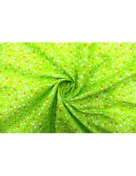 Tissu Popeline Coton Imprimé Fleur Nano Vert -Au Mètre