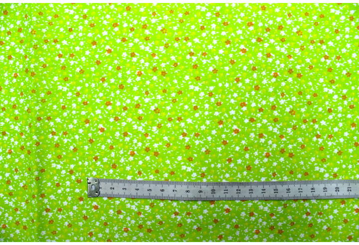 Tissu Popeline Coton Imprimé Fleur Nano Vert -Au Mètre