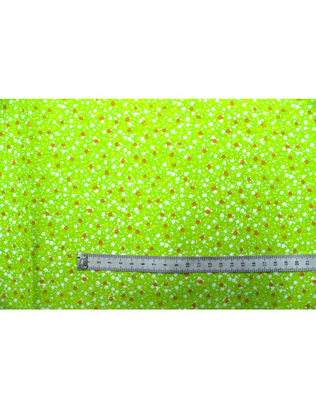 Tissu Popeline Coton Imprimé Fleur Nano Vert -Au Mètre