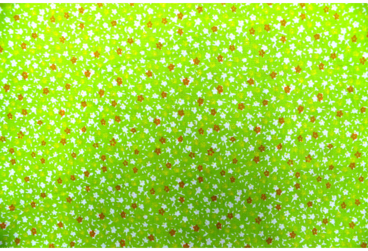 Tissu Popeline Coton Imprimé Fleur Nano Vert -Au Mètre