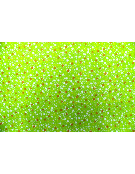 Tissu Popeline Coton Imprimé Fleur Nano Vert -Au Mètre