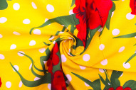 Tissu Popeline Coton Imprimé Fleur Pois Jaune -Au Mètre