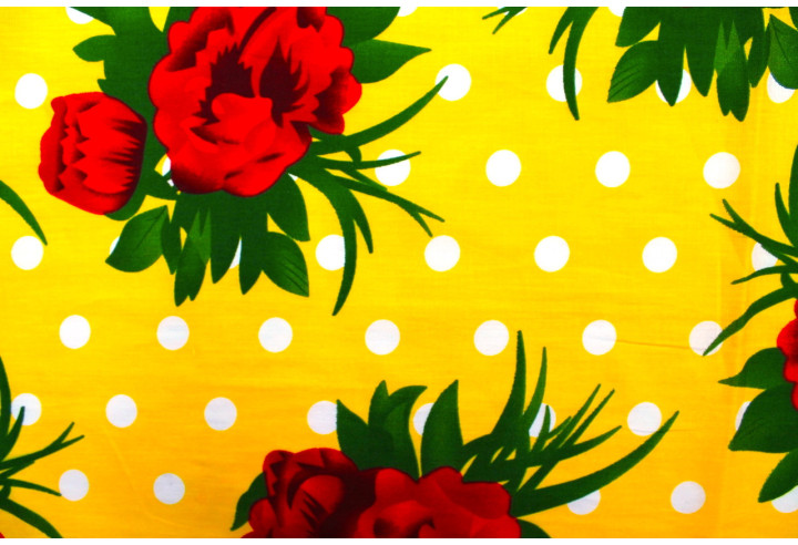 Tissu Popeline Coton Imprimé Fleur Pois Jaune -Au Mètre