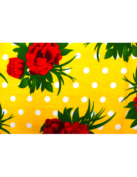 Tissu Popeline Coton Imprimé Fleur Pois Jaune -Au Mètre