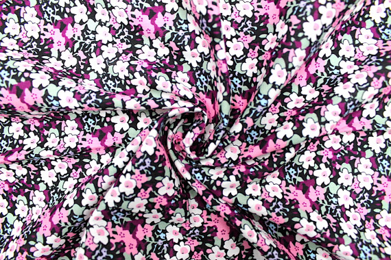 Tissu Popeline Coton Imprimé Fleur Loli Rose -Au Mètre