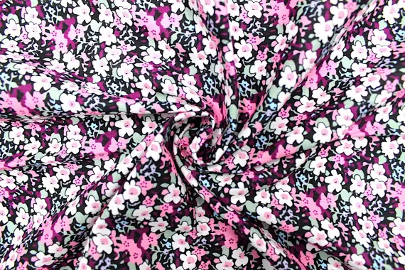 Tissu Popeline Coton Imprimé Fleur Loli Rose -Au Mètre