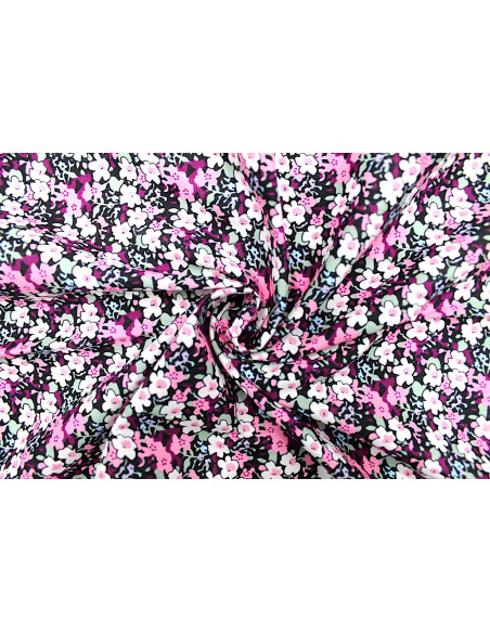 Tissu Popeline Coton Imprimé Fleur Loli Rose -Au Mètre