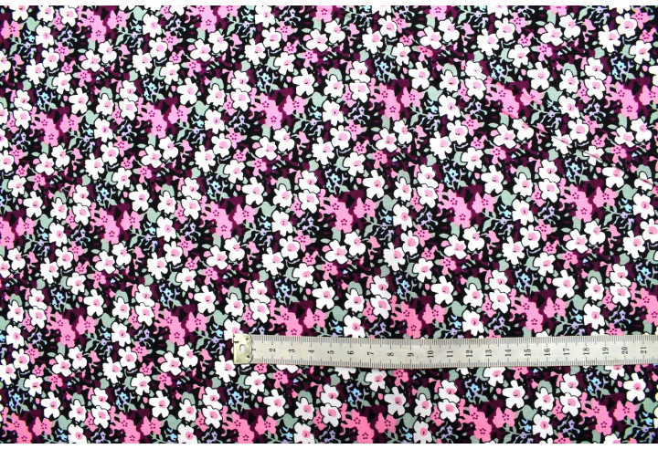 Tissu Popeline Coton Imprimé Fleur Loli Rose -Au Mètre