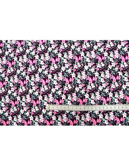 Tissu Popeline Coton Imprimé Fleur Loli Rose -Au Mètre